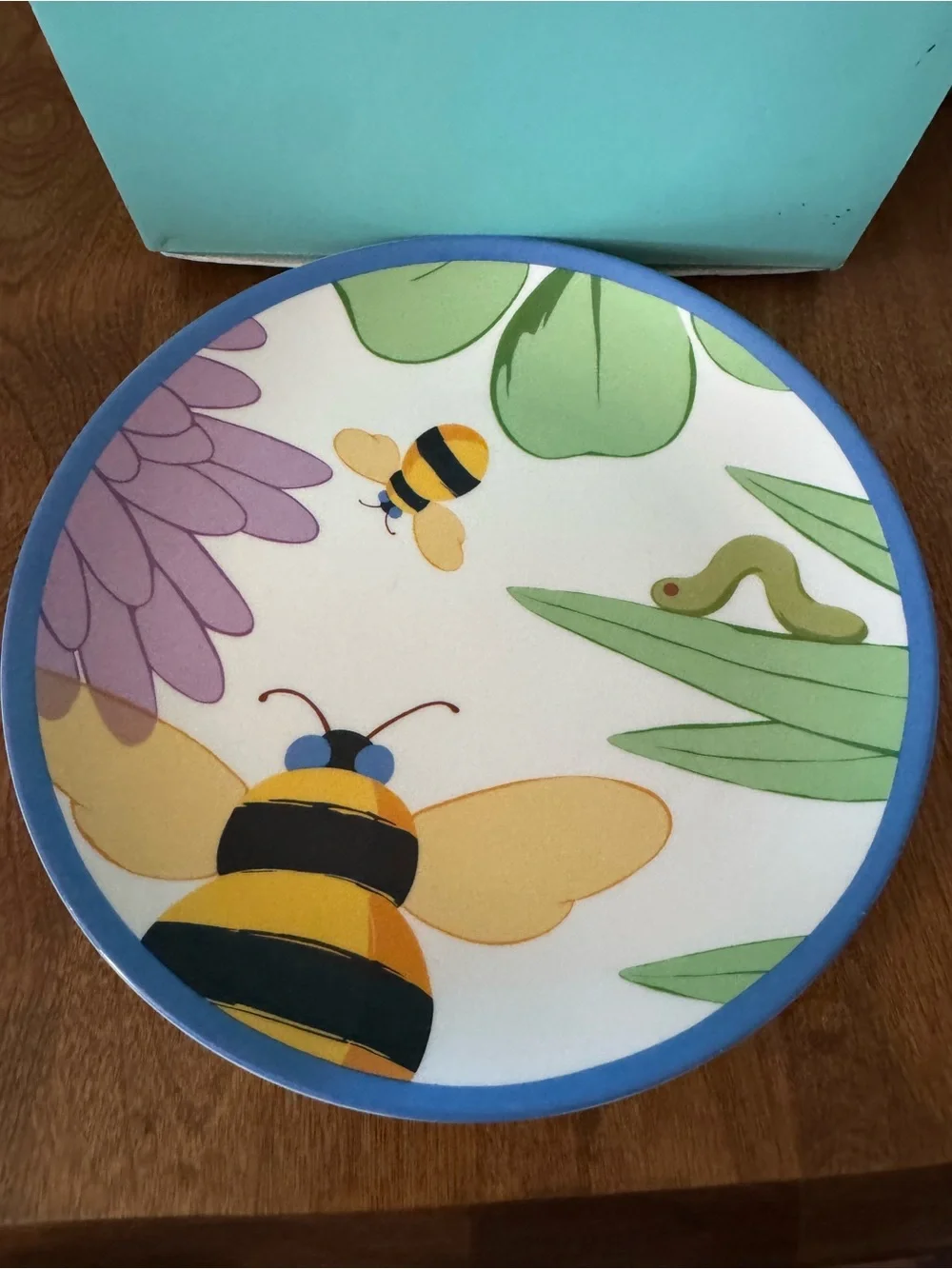 Tiffany & Co. Blue-Trim Bee and Floral Ceramic Tea Cup, Bowl & Plate Set
